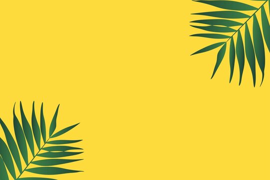 Print summer exotic jungle plant tropical palm leaves. Pattern, seamless floral vector on the yellow geometric background. Nature wallpaper. © vitalii