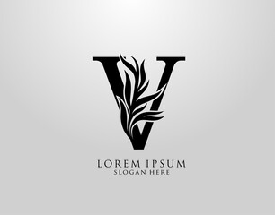 Letter V logo Nature Leaves Logo, alphabetical leaf icon.