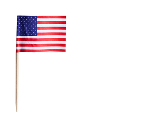 American flag in toothpick against white background - obrazy, fototapety, plakaty