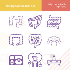 Simple set of abdominal related lineal icons.