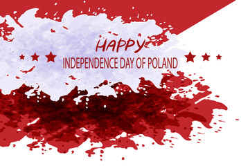 11 Nov. Greeting card with the independence day of Poland. flag of Poland , drawn in the form of watercolor splashes. EPS10