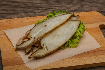 Delicous smoked halibut slices snack