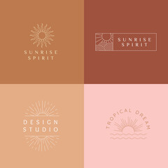 Vector set of linear boho icons and symbols - sun logo design templates  - abstract design elements for decoration in modern minimalist style © venimo