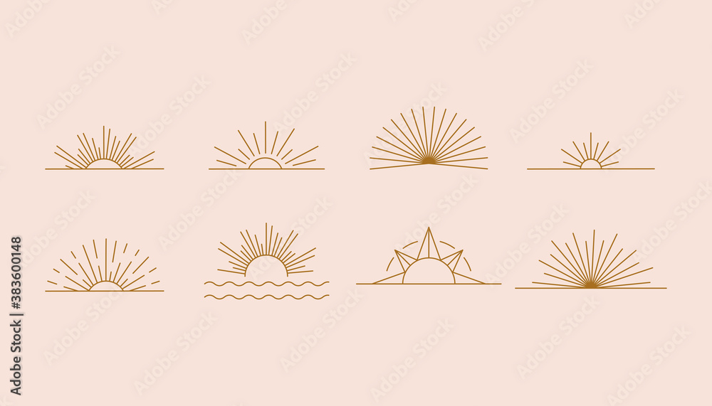 Leinwandbilder Vector set of linear boho icons and symbols - sun logo design templates  - abstract design elements for decoration in modern minimalist style for social media posts
