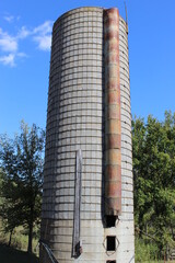 Large stone grain silo on Kansas farm