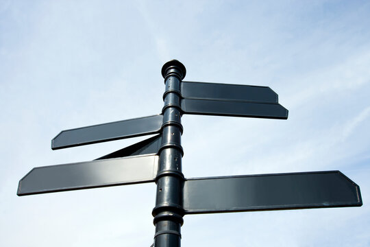 Metal signs pointing in all sort of directions in London, UK