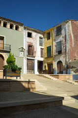 Fototapeta na wymiar Colorful old houses in the streets of Onda, Castellon, Spain