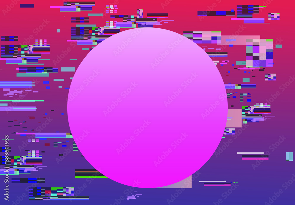 Poster Abstract technology background with datamoshing camera effect. Retro VHS screen like in old video tape rewind Vaporwave and retrowave style vector illustration.
