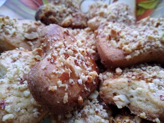 delicious crumbly cookies lying on a plate macro photography