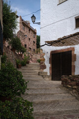 Traditional houses in the old town street of Villafames, Castellon, Spain