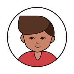 young boy cartoon character portrait, round line icon