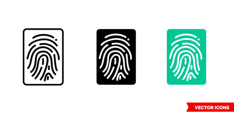 Fingerprint recognition icon of 3 types color, black and white, outline. Isolated vector sign symbol.