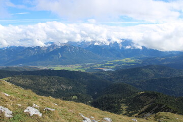 Fototapeta na wymiar The great view from Krottenkopf Mountain, the highest summit in the Bavarian Estergebirge