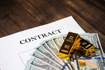 Signing a contract, Contract with payment in gold bars and dollars