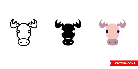 Obraz premium Moose icon of 3 types color, black and white, outline. Isolated vector sign symbol.
