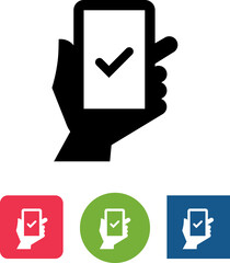 Hand Holding Phone With Check Mark Vector Icon