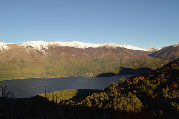 Naklejka premium Hiking in the snowy mountains around San Carlos de Bariloche and San Martin de los Andes in Argentina