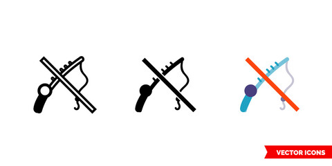 No fishing icon of 3 types color, black and white, outline. Isolated vector sign symbol.