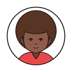 afro american boy portrait cartoon, round line icon