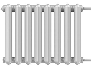 Heating radiator. Section of a cast iron heating radiator isolated on a white background. 3D illustration