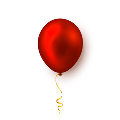 Realistic red balloon on white background with shadow. Shine helium balloon for wedding, Birthday, parties. Festival decoration. Vector illustration