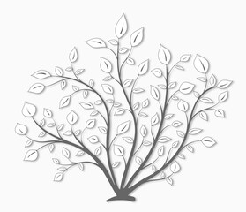 Bush plants with branches and leaves gray vintage style on a white background