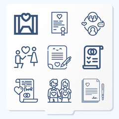 Simple set of 9 icons related to marital status - obrazy, fototapety, plakaty