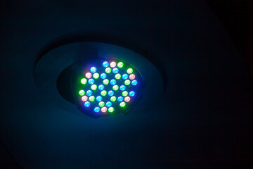 Colorful LED spot light mounted in ceiling