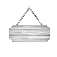 Wooden sign hanging on a chain isolated on white