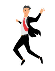 Jumping business people. Business man jumps on a white background. Vector illustration of a flat design. Office worker jumping. Part of cartoon business team