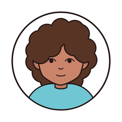 teen with curly hair portrait cartoon, round line icon