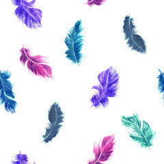 Watercolor feather seamless pattern in purple