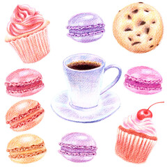 Hand drawn dessert set