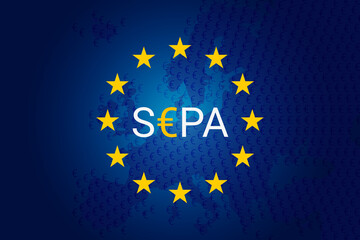 SEPA - Single Euro Payments Area. Flag of Europe Union- EU