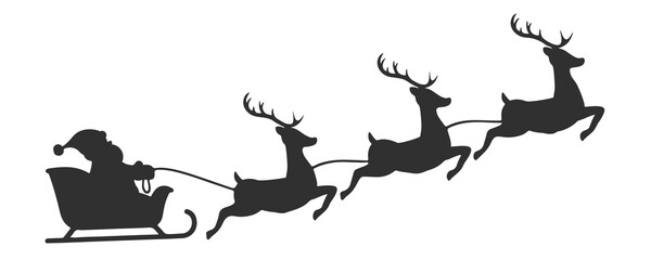 Santa in reindeer sled vector silhouette - obrazy, fototapety, plakaty
