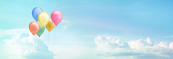 Colorful balloons in the bright sky summer, Wedding, Honeymoon party and  Happy birth day background Concept