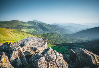 Beautiful alpine highlands in morning light. Location place Carpathian mountains, Ukraine.