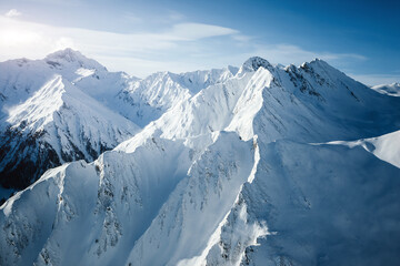 Naklejka premium Impressive view over steep slopes. Location place ski resort Ischgl/Samnaun on the Swiss Austrian border.