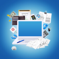 Laptop and office items