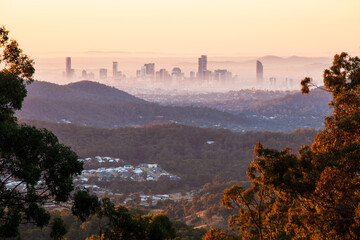 Dawn over Brisbane City from an elevated lookout near the northern reaches of the city.