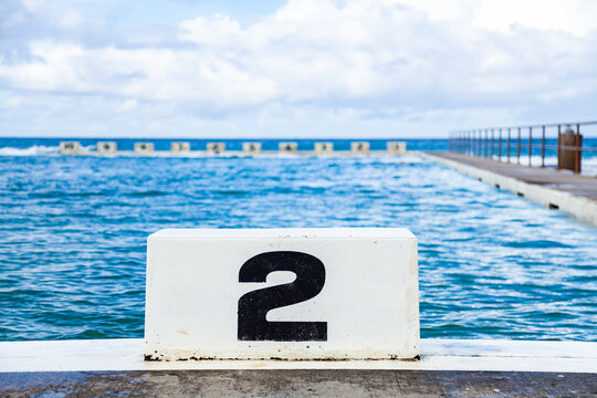 Numbered swimming lanes at ocean pool