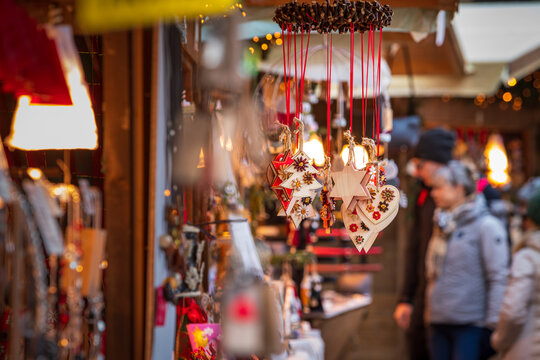 Christmas decorations in the Christmas Market, Alsace, France