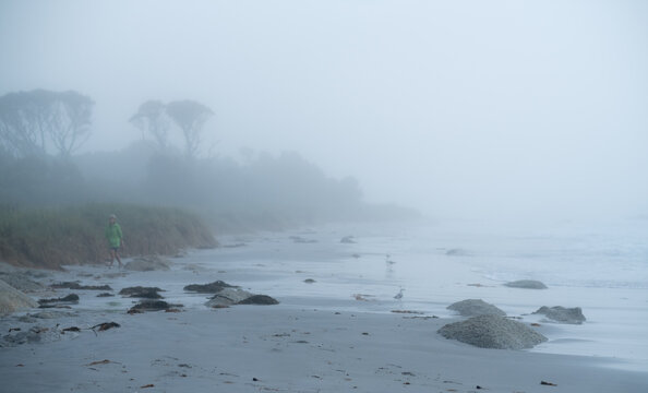 Woman on Beach in the Fog