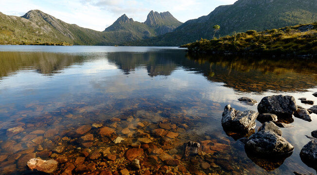Landscape of Dove Lake and slopes beside Cradle Mountain