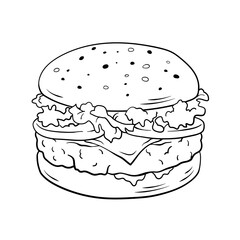 Hamburger. Hand drawn vector illustration, cartoon style
