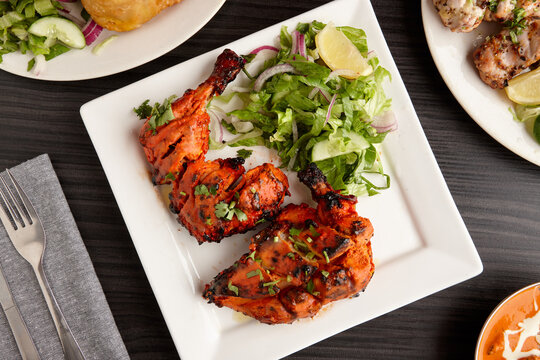 Overhead view of Indian dish on table