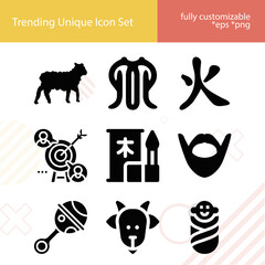 Simple set of goat related filled icons.