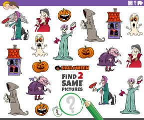 Fototapeta premium find two same Halloween characters educational task for kids