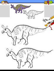 drawing and coloring task with Lambeosaurus dinosaur