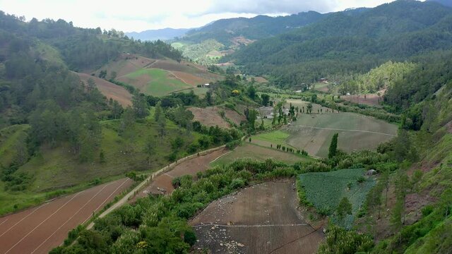 Aerial panoramic view of mountains near Constanza in Dominican Republic